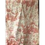 Textiles - a pair of pinch pleat Toile de Jouy interlined curtains, each 210cm drop, 75cm top, 195cm