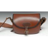 Shooting - a brown leather shotgun cartridge bag, by Ralph Grant, Gunsmith, Leicestershire, suede