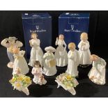 A pair of Royal Doulton figures Darling HN1985 and Bedtime HN1978; others, Sit HN3123, Let's Play