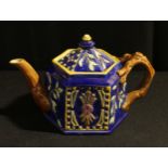 A Victorian Staffordshire Majolica hexagonal teapot