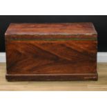 A pine chest, hinged cover enclosing a till, the sides scumbled, carry handles to sides, paper