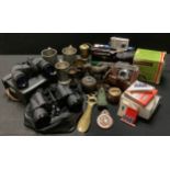 Boxes and Objects - a Voigtlander camera; Tasco binoculars; Swift binoculars; pewter mugs; a