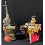 A tinplate clockwork Household Cavalry drummer; another, circus elephant (2)