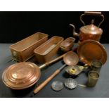 Metal Ware - a Victorian copper kettle; a copper warming pan; plant troughs; etc