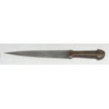 A 19th century qama, Caucasian or Ottoman, 21cm double-edged pointed fullered blade signed in script