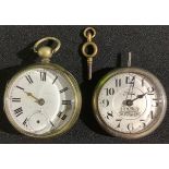 A chrome open faced pocket watch; another (2)