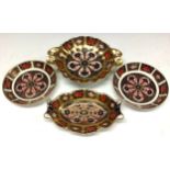 A Royal Crown Derby Imari 1128 pattern two handled bon-bon dish, first quality; a pair of 1128