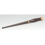 A 19th century Colonial rosewood and marine ivory baton, probably Anglo-Indian, fluted pommel, 36.