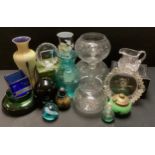 Glassware - an Edinburgh crystal water jug; clear glass decanter; Art Glass vase; scent bottles