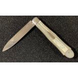 An early Victorian silver and mother of pearl folding pocket fruit knife, Sheffield 1841