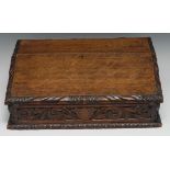 Antiquarian Salvage - a 19th century oak rectangulardesk top writing box, hinged folding cover