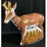 A Royal Crown Derby paperweight, Pronghorn Antelope, printed mark, gold stopper, certificate, 432/