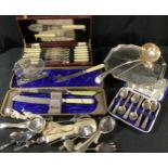 Plated Ware - a silver plated tray; an Art Deco frame; boxed flatware; etc