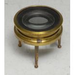 Cartography - a 19th century lacquered brass tripod map reading lens, screw-thread focus adjustment,