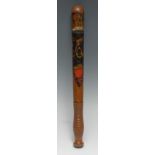 Police History - a Victorian turned and painted truncheon, decorated in polychrome with crowned VR