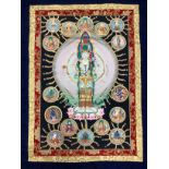 A Tibetan thangka, central panel with Thousand Arm Buddha, approximately 130cm x 80cm
