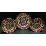A Royal Crown Derby Imari 1128 pattern dinner plate, second; a pair of 1128 pattern side plates,