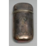 A Victorian E.P.N.S rounded rectangular cheroot case, engraved with an armorial and motto Fidelis et