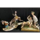 A Capo-Di-Monte figure group, Don Quixote and Sancho Panza, by IPA, 33cm wide, painted blue Naples