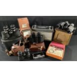 A pair of Carl Zeiss Jena binoculars, serial number 4547368, Jenoptem, 8 x 30W, cased; other