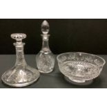 A Scottish crystal fruit bowl; a ship's decanter; another crystal decanter (3)