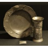 German and Norwegian pewter: a fine Jugendstil period repoussé dish, 24.5cm in diameter, shaped