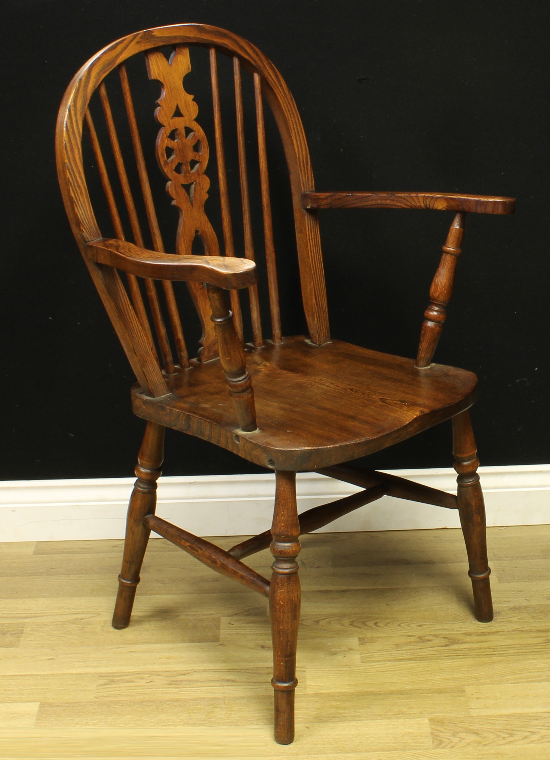 A near pair of wheelback 'Windsor' elbow chairs, 100cm high, 54cm wide, the seat 37cm wide and - Image 3 of 12