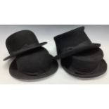Costume- a gentleman's funerary top hat; a top hat; a Linney bowler hat; another, Mybro (4)
