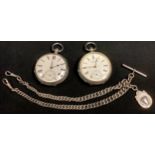 A silver open faced pocket watch; another; a silver Albert