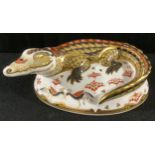 A Royal Crown Derby paperweight, Crocodile, gold stopper, 21st anniversary edition, first quality