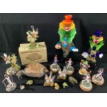 A Murano glass clown, 30cm; another smaller; a Wade tortoise, boxed; Wade Whimsies; Crown