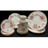 Royal Crown Derby Posies pattern dinner and tea ware, comprising three dinner plates, four dessert