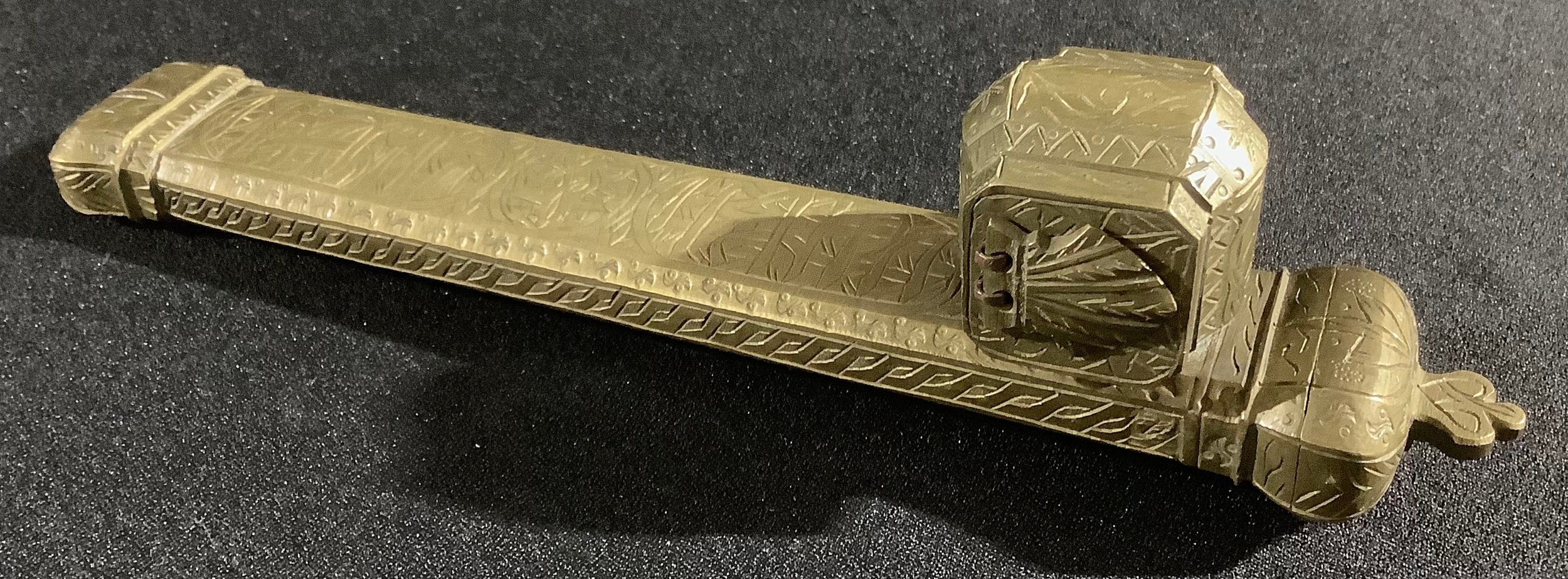 A Persian brass qalamdan pen case, 24cm long