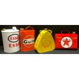 Four modern reproduction oil cans, various shapes, Shell, Gulf, Texaco, Esso (4)