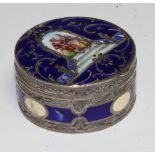 A German silver and enamel circular snuff box, halbmond und krone mark