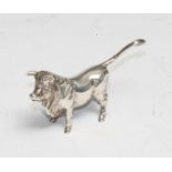 An Elizabeth II cast silver model of a bull, 6.5cm long, Edward Barnard & Sons Ltd, London 1988, 58g