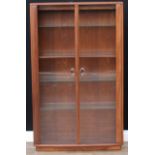 An Ercol elm display cabinet, glazed doors, glass shelves, 152cm high, 91.5cm wide, 30.5cm deep