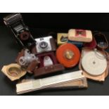 An Ilford camera, cased; a Comet Bencini; Lipcascop; slide ruler; tape measure; Fowler's Magnum long