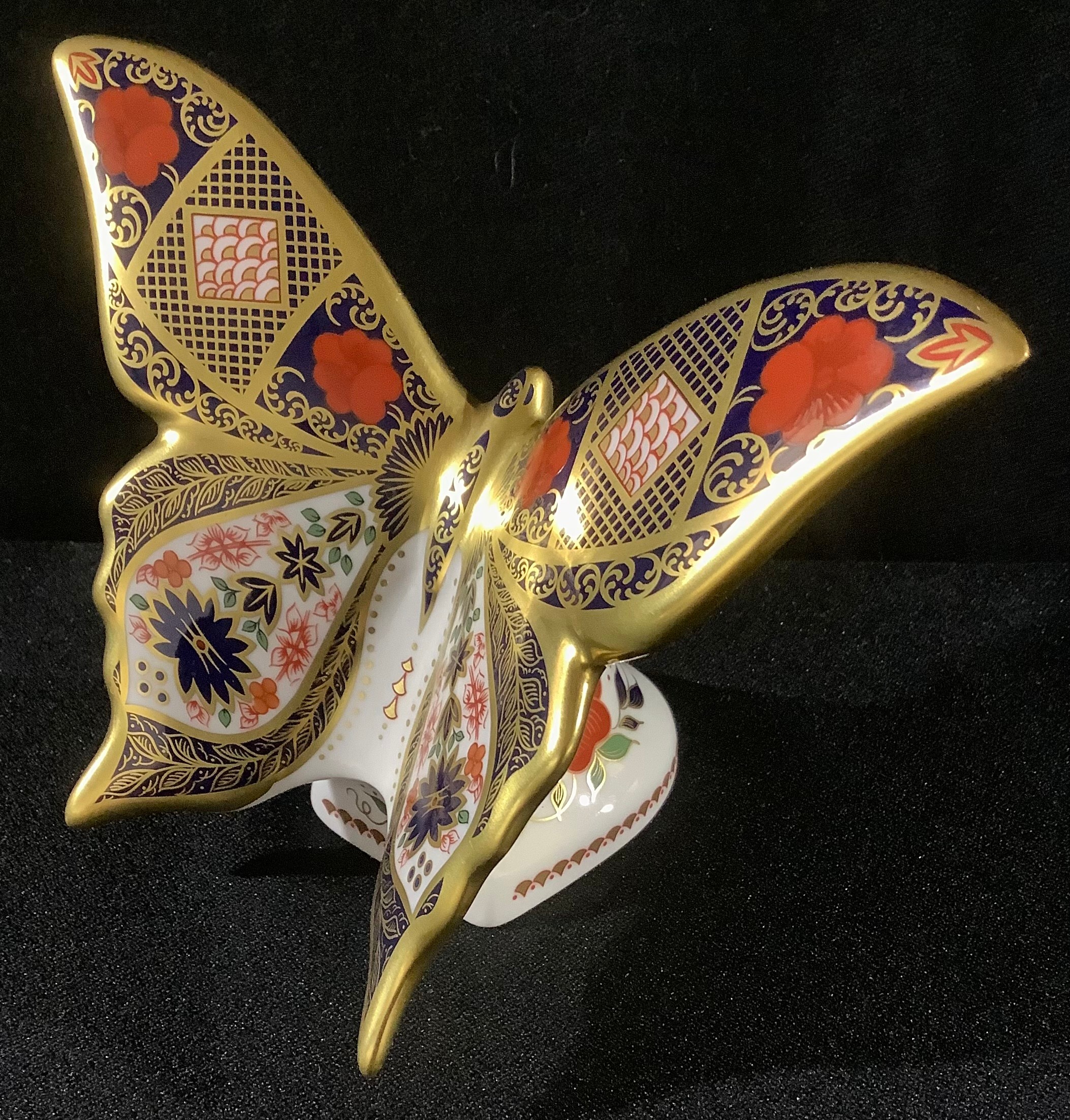 A Royal Crown Derby Old Imari solid gold band Butterfly, gold stopper, 11cm high, unboxed