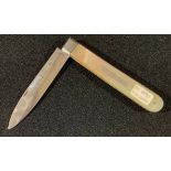 An early Victorian silver and mother of pearl folding pocket fruit knife, Sheffield 1842