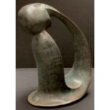 Modernist School, a modern free form green Verdigris bronze, 51cm high