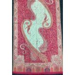 Textiles - a large Paisley shawl in shades of pink, orange and taupe, approximately 220cm x 100cm