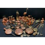 Metalware - a collection of copper and brassware, including bellows, warming pans, various jugs,