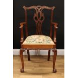 A Chippendale Revival mahogany open armchair