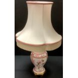 A Limoges porcelain inverted baluster table lamp, signed, gilt brass shaped base, shade, 72cm