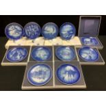 A set of eleven Royal Copenhagen Christmas collector's plates, 2010 - 2020, printed and painted