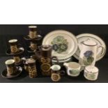 A Denby Arabesque coffee service for six comprising coffee pot, cream jug, sugar bowl, cups and