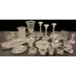 Pressed Glass, 19th century and later - assorted clear press moulded glass, including a Bryant & May