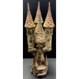 Studio Pottery - a terracotta fanciful fairytale castle, with turrets and open staircases, 61cm