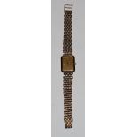 A 9ct gold lady's Bueche-Girod watch, rectangular dial with baton indicators, Roman numerals to